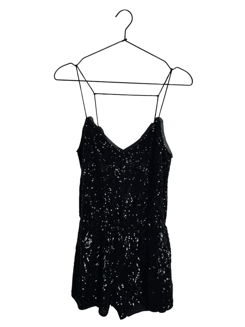 SAYLOR Black Sequin Spaghetti-Strap Romper